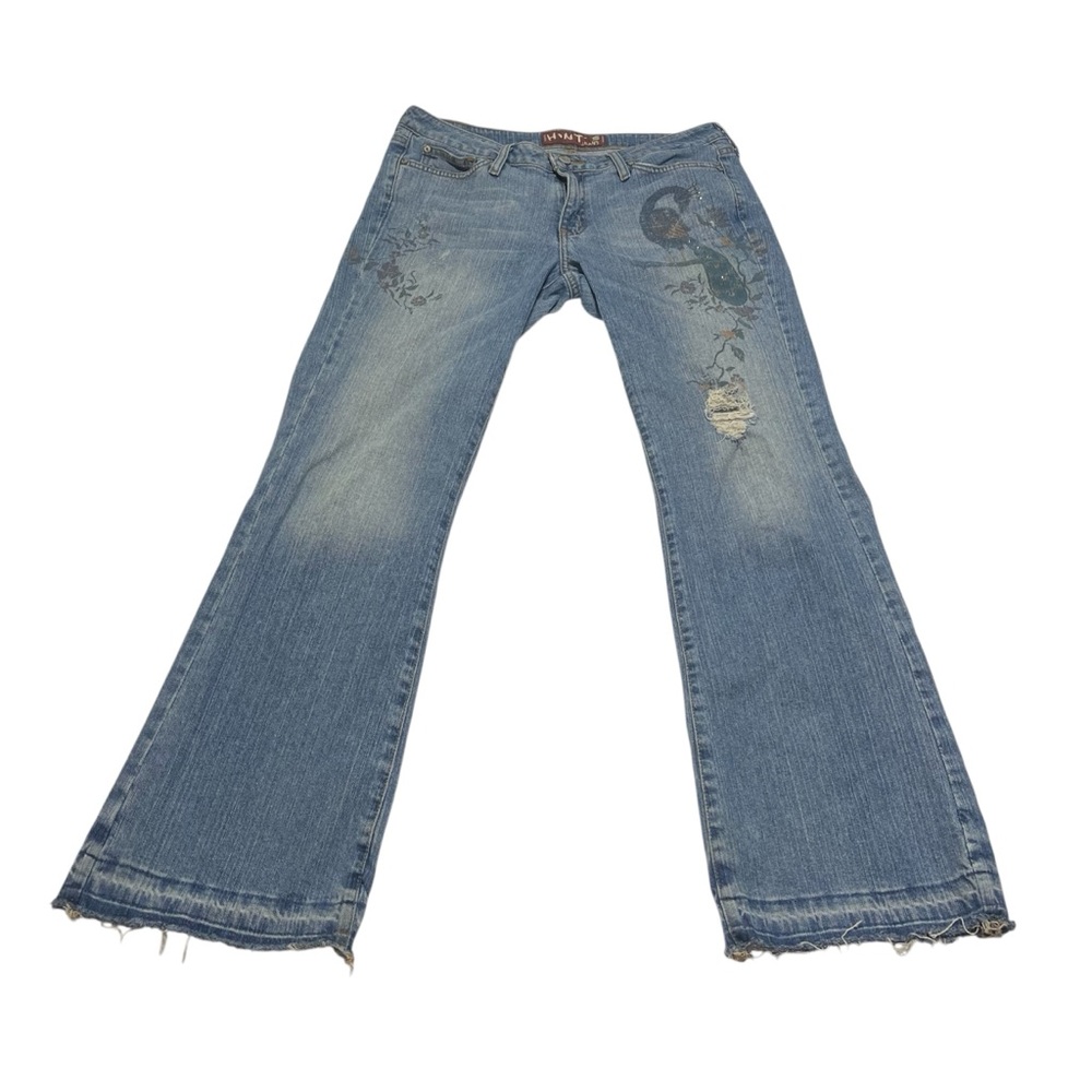 Hint Jeans Wide Leg Flare Distressed Blue Jeans Women’s Size 13 Printed Y2K
